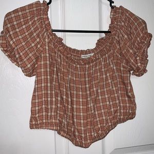 Plaid off the shoulder crop top